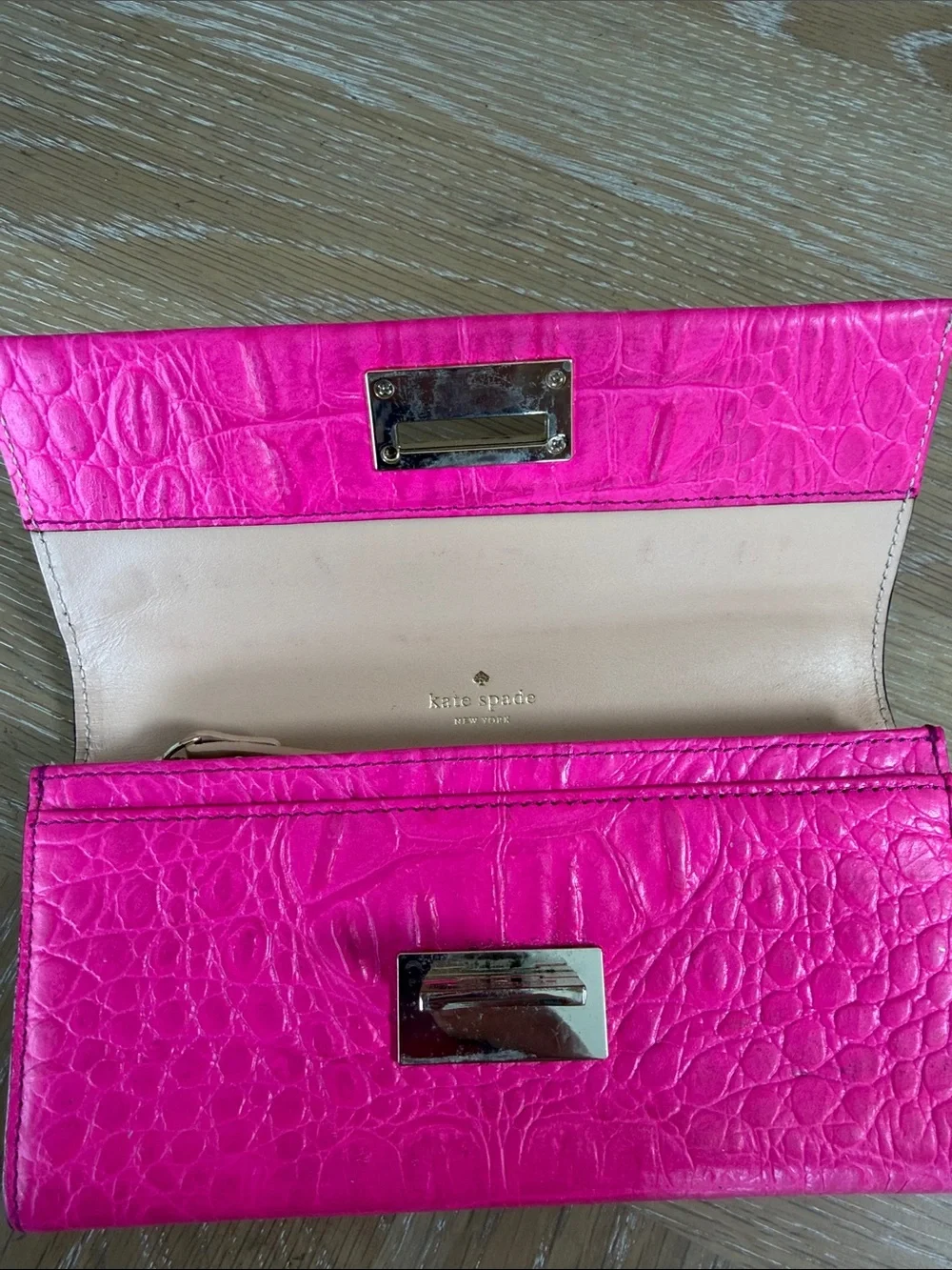 HOT PINK Kate Spade New York Wallet Textured Crocodile Embossed Leather Finish